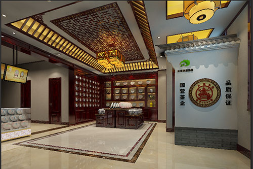 唐山古朴典雅的中式茶叶店大堂设计效果图