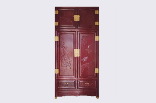 唐山高端中式家居装修深红色纯实木衣柜