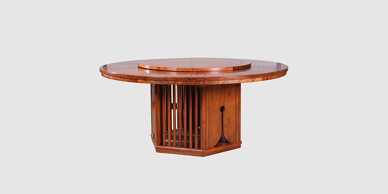 唐山中式餐厅装修天地圆台餐桌红木家具效果图